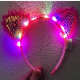 Resim Pembe Pullu LED Işıklı Kedi Kulak Taç 