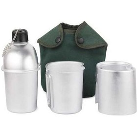 Resim Pazly 3 Parça Alüminyum Askeri Tencere Seti Kantin Bardak Odun Sobası K Gümüş 