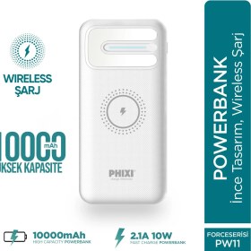 Resim Phixi Basic PW11 10000mAh 10W Kablosuz Şarj Cihazı - Wireless Powerbank - 2 USB Port - LED Gösterge - Taşınabilir Şarj Cihazı 