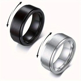 Resim 8mm Mat Sonlu Paslanmaz Çelik Çift Yüzükleri, Döner Tasarım Erkek Evlilik Bantı, Moda Tek Yüzük Çiftler için 