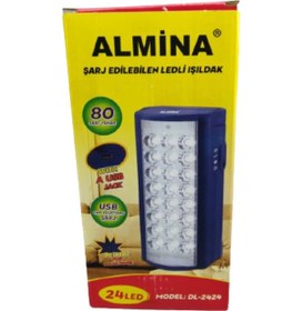 Resim Almina Dl-2424 Telefon Şarj Edebilen Şarjlı Işıldak 24 Led Usb 80 