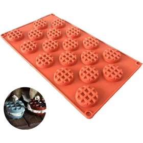 Resim Tinky Winky Mini Waffle Pişirme Yuvarlak Bisküvi Çikolata Kafes Desenli Bisküvi Silikon Kalıbı 