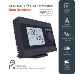 Resim General ILLONA HT250S RF Kablosuz Oda Termostatı - Siyah 