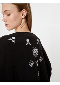 Resim Koton Midi Kimono Nakışlı Oversize Asimetrik Kesim Siyah 4sal50006ıw Siyah 