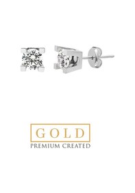 Resim So Chic Beyaz Altın Sertifikalı Premium Created Taşlı Altın Tektaş Küpe 