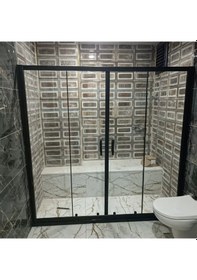 Resim Teknesiz Cam Duşakabin 2 Sabit 2 Sürgülü Siyah Profilli Sp111 Siyah 