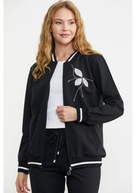 Resim Sementa Nakış Detaylı Cepli Fermuarlı Bayan Eşofman Takım Siyah 