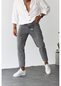 Resim Boyfriend Gri Renk Asit Yıkamlı Eskitme Kot Erkek Pantolon Gri 