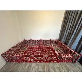 Resim Coton Şark Köşesi Minderi Otantik Desenli Kilim Takımı Kırmızı 