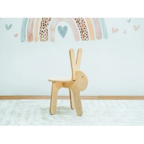 Resim Ahşap Çocuk Sandalyesi - Tavşan Tasarımlı, Montessori Tarzı, Doğal Ahşap 