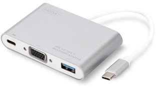 Resim DA-70839 Digitus USB Tip C - VGA Grafik Adaptörü, 1 x USB Tip C port (Power Delivery özelliğine sahip), 1 x USB 3.0 port, 1 x USB Tip C (bilgisayar bağlantısı), 1 x VGA port 