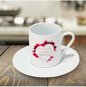 Resim Sevgililer Günü Kişiye Özel Kalpli Kahve Fincanı ve Altlık 
