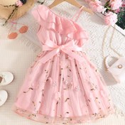 Resim Kızlar için şık sarı çiçekli şifon elbise - kolsuz, omuzdan askılı, yazlık rahat elbise, çiçek işlemeli, polyester kumaş, oyuncağa benzer tasarım, kız elbisesi|Omuzdan askılı|Polyester elbise 