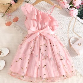 Resim Kızlar için şık sarı çiçekli şifon elbise - kolsuz, omuzdan askılı, yazlık rahat elbise, çiçek işlemeli, polyester kumaş, oyuncağa benzer tasarım, kız elbisesi|Omuzdan askılı|Polyester elbise 