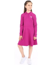 Resim Toontoy Kız Çocuk Polo Yaka Çıtçıtlı Göğsü Baskılı Elbise Mürdüm 