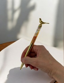 Resim Kutulu Gold Kuş Detaylı Bakır Simli Roller Kalem 9152 - Altın 