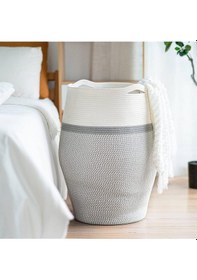 Resim Mavaux Themis Çamaşır Sepeti, Kirli Elbise Sepeti, Hasır Pamuk Halat Uzun Çamaşır Sepeti, Ev Dekoru Grikırçıllı 