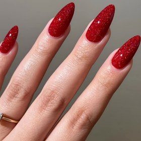 Resim 24 Adet Romantik Kırmızı Parıltılı Damla Tırnak Sticker Seti, Jöle Yapıştırıcı ve Tırnak törpüsü ile Parlak Tam Kapaklı Yapıştırma Tırnaklar, Karışık Renk Sistemi, Orta Uzunluk, Saf Renk ve Tatil Elementleri Kadınlar ve Kızlar Partisi, Balo, Günlük Giyim İçin Tasarım 