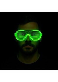 Resim Yeşil Led Işıklı Parti Gözlüğü Neon Glow Şerit Gözlük 3 Modlu Açık Bej 