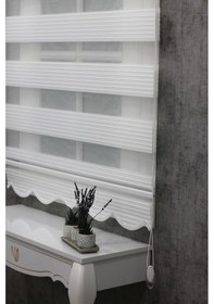 Resim Kidmex Ekru Geniş Plise Etek Dilimli Zebra Stor Güneşlik Perde 