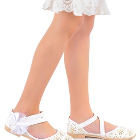 Resim Kiko Kids Audrey Cilt Lazerli Kız Çocuk Babet Ayakkabı Beyaz 