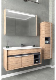 Resim Napoli 100 cm Beyaz Lavabolu Banyo Dolabı- Dorado/antrasit (Boy Dolap Hariç ) 