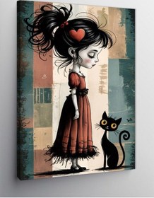 Resim Kanvas Tablo Üzgün Kız Ve Kedi 50 X 70 Cnvsdkey-125615-50-70 