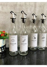 Resim 4'lü Cam Yağdanlık Sirkelik Limonluk Beyaz Etiketli Damlatmaz Baş 