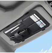 Resim Chuangyinshop Siyah Car Sun Visor Organizer Premium Pu Deri Multifonksiyonlu Gözlük Klipsli Kart Yuvalı Kalemlik 