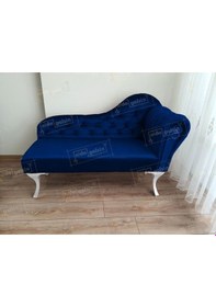 Resim Ters Kol Dekoratif Bihter Koltuk Josefin Puf 120 Cm Beyaz Ayak Lacivert 