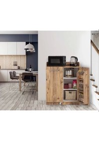 Resim Evistro Kiler Dolabı 2 Kapaklı Kısa 165 Derece Açılır Kapak Çok Amaçlı Mutfak Dolabı Atlantik Çam 