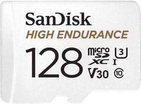 Resim SanDisk High Endurance microSDXC Bellek Kartı 128 GB + Adaptör (Dash Camları ve Özel Güvenlik Kameraları için, 100 MB/s Okuma, Full HD ve 4K Videolar için V30) 