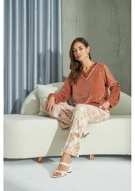 Resim Sevim Kadın Uzun Kol Kadife Jakarlı Taba Pijama Takımı C1t5n2o67 001 