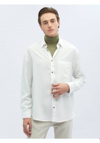 Resim Beyaz Fitilli Oversize Fit Dokuma Casual Gömlek 4111993 Beyaz 
