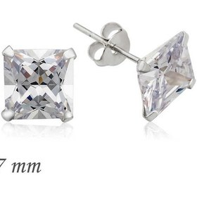 Resim 925 Ayar Gümüş Kare Tek Taş Zirkon Küpe - 7 Mm Gümüş 