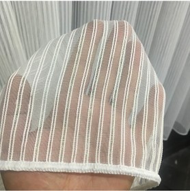 Resim Perdefony Sedef Simli Çift Çizgili Tül Perde 