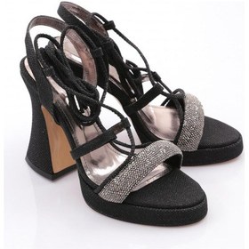 Resim Dgn 3011 Kadın Kalin Topuklu Abiye Ayakkabi Siyah Baskılı 