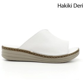 Resim Kadın Beyaz Dolgu Topuk Hakiki Deri Comfort Terlik 