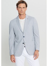 Resim AC&Co / Altınyıldız Classics Erkek Indıgo 360 Her Yöne Esneyen Slim Fit Dar Kesim Mono Yaka Armürlü Torba Cepli Blazer Ceket Indıgo 