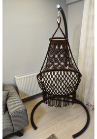 Resim Tek Kişilik Makrome El Örgüsü Salıncak Minderli Kahverengi Mis38001 Kahverengi 