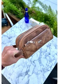 Resim Marble Antik Taba Hakiki Deri Erkek El Çantası Günlük-seyahat-spor-traş Bakım Antik Taba 