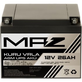 Resim Maz Akü 12 Volt 26 Amper (Ah) Kuru AGM VRLA Güç Kaynağı UPS Akü 