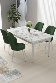 Resim Canisa Concept Nil Serisi 70x110 Sabit Mutfak Masası Takımı Beyaz Mermer Desen Masa 4 Haki Yeşil Sandalye 