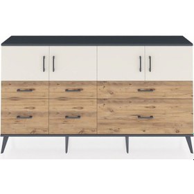 Resim Arges Konsol 4 Raflı 6 Çekmeceli 4 Kapaklı 176x30x99 Antrasit-aytaşı/çam Aytası/atlas Çam - Antrasıt 