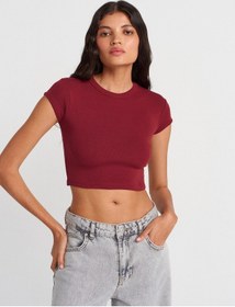 Resim Dilvin 31810 Bisiklet Yaka Crop T-shirt-açık Bordo Açık Bordo 