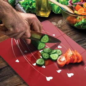 Resim Decovetro Cam Kesme Tahtası Kırmızı Beyaz Kalp Desenli 20X30 cm 