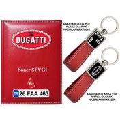 Resim Plakanıza Özel Bugatti Logolu Kırmızı Ruhsat Kabı Ve Anahtarlık 