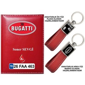 Resim Plakanıza Özel Bugatti Logolu Kırmızı Ruhsat Kabı Ve Anahtarlık 