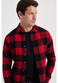 Resim Tudors Erkek Slim Fit Dar Kesim Kareli Kışlık Oduncu Gömlek-42339 Kırmızı 