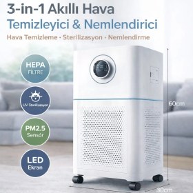 Resim vooka 3 Fonksiyonlu Akıllı Hava Temizleyici Nemlendirici Uv Sterilizasyon Hepa Filtreli Pm2.5 Hava Arıtma 